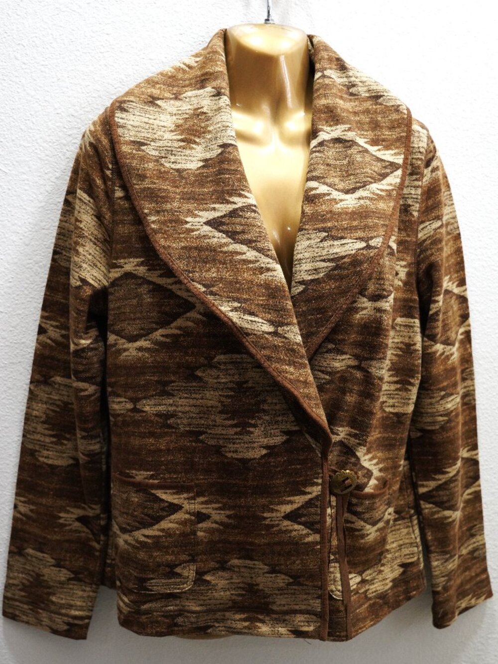 Vintage Lauren Ralph Lauren Brown Aztec Print Shawl Collar Cardigan Jacket M